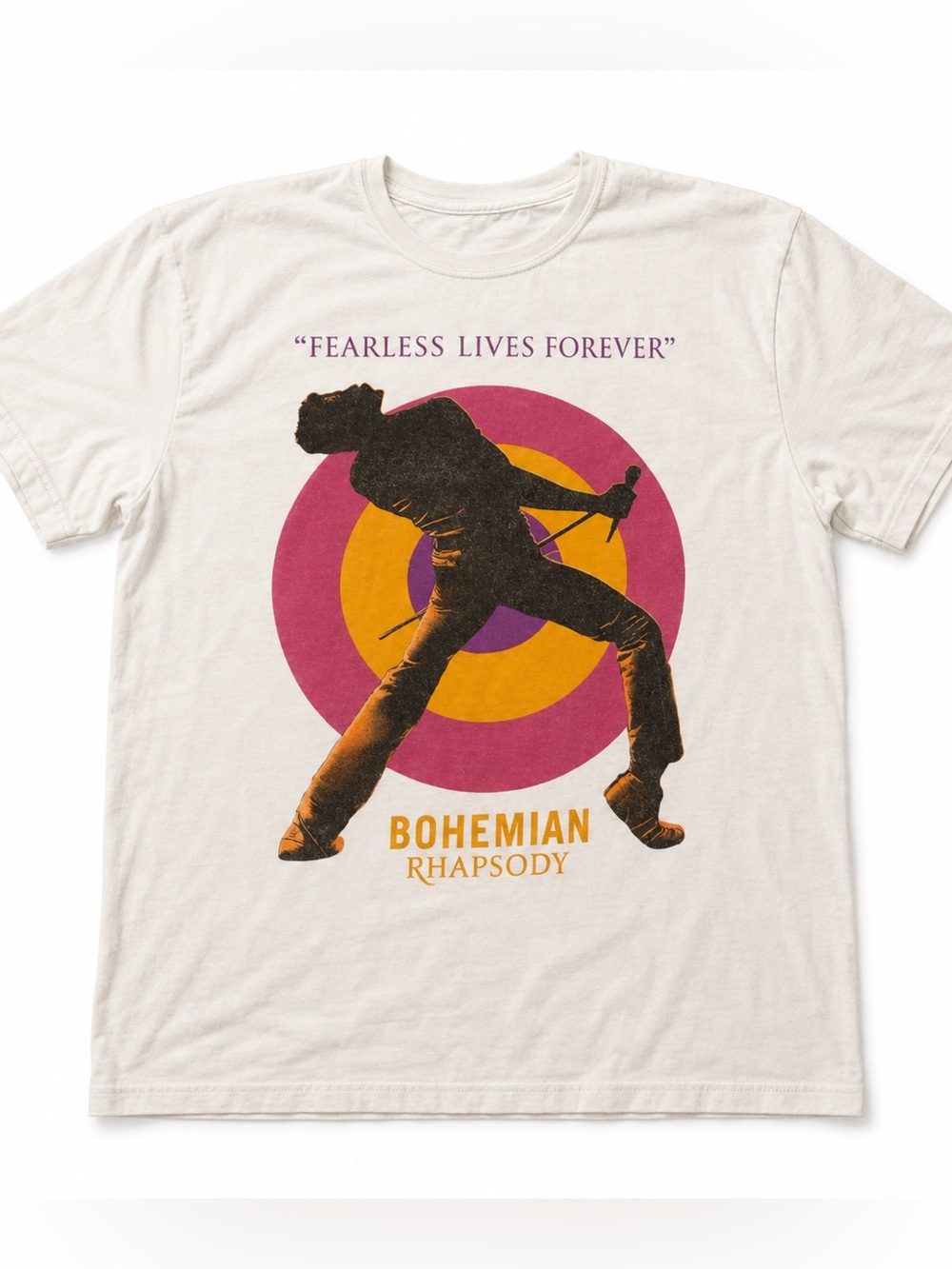 Queen Official Merch Bohemian Rhapsody Graphic Tee - Pink & Yellow Print